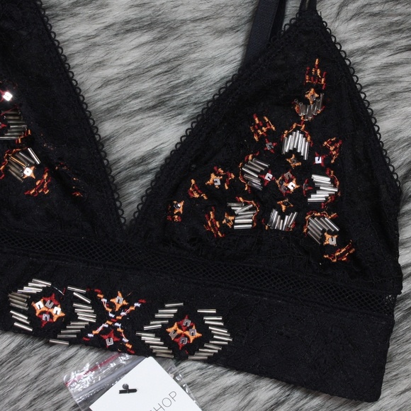 Topshop Black Lace Beaded Soft Bralette - Picture 2 of 5